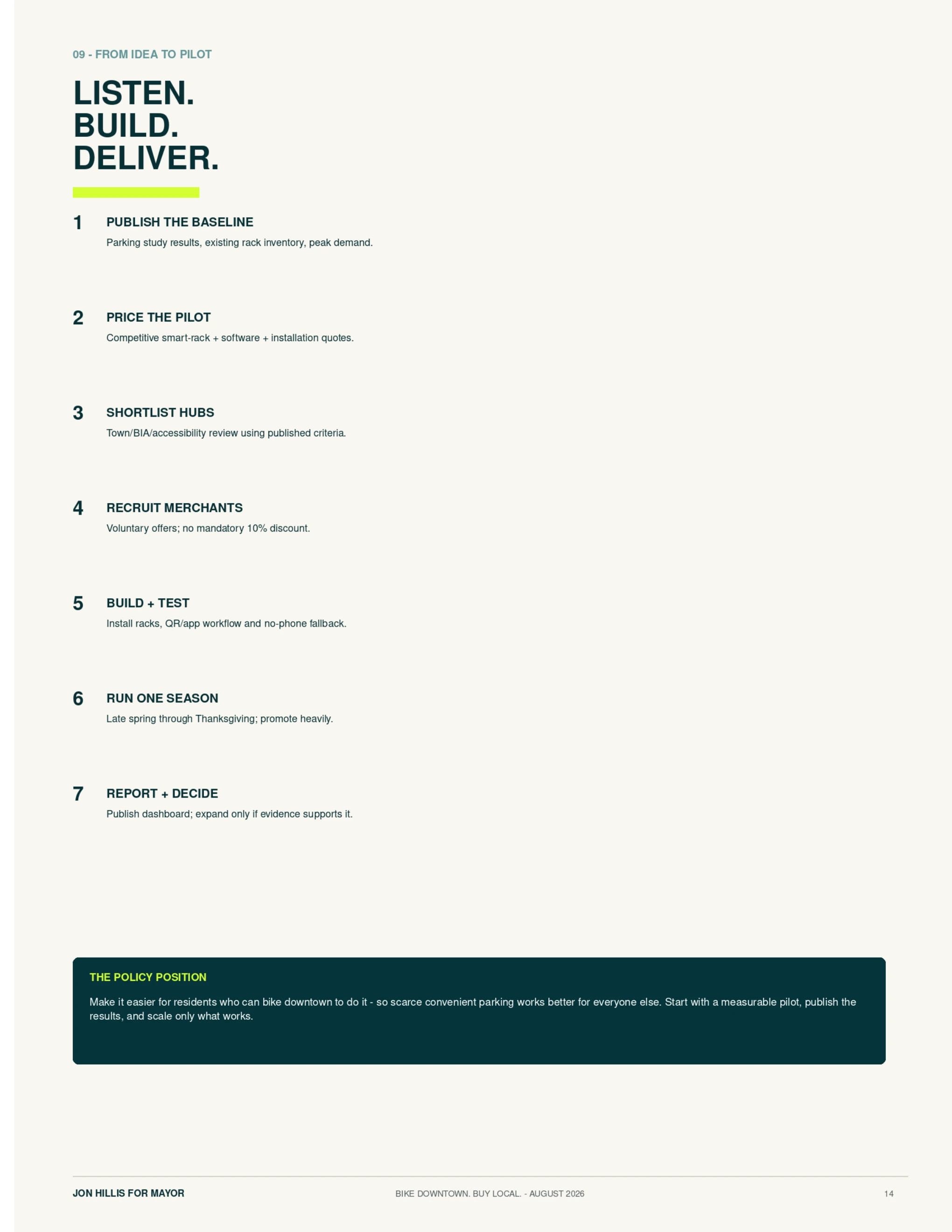 From idea to pilot — page 14 of 15 of the Bike Downtown, Buy Local report