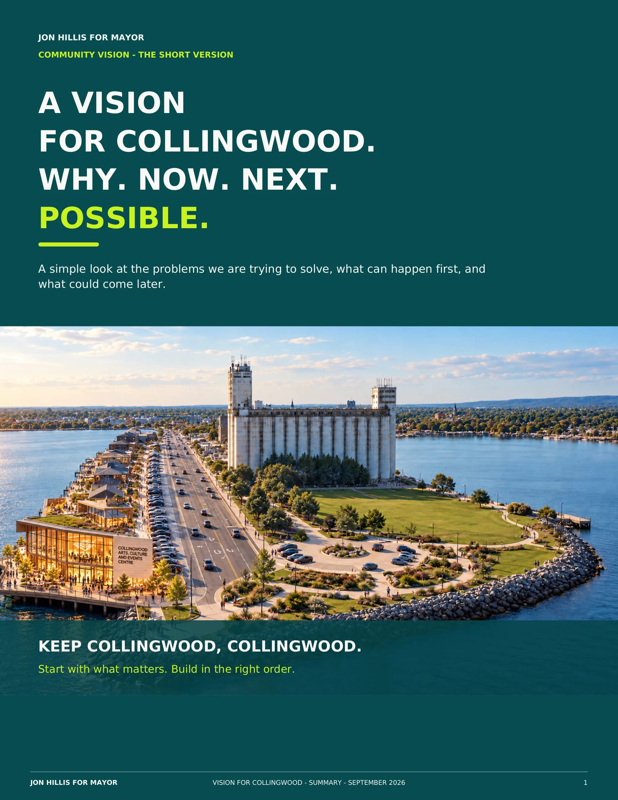 Start here — page 1 of 8 of the Vision for Collingwood summary