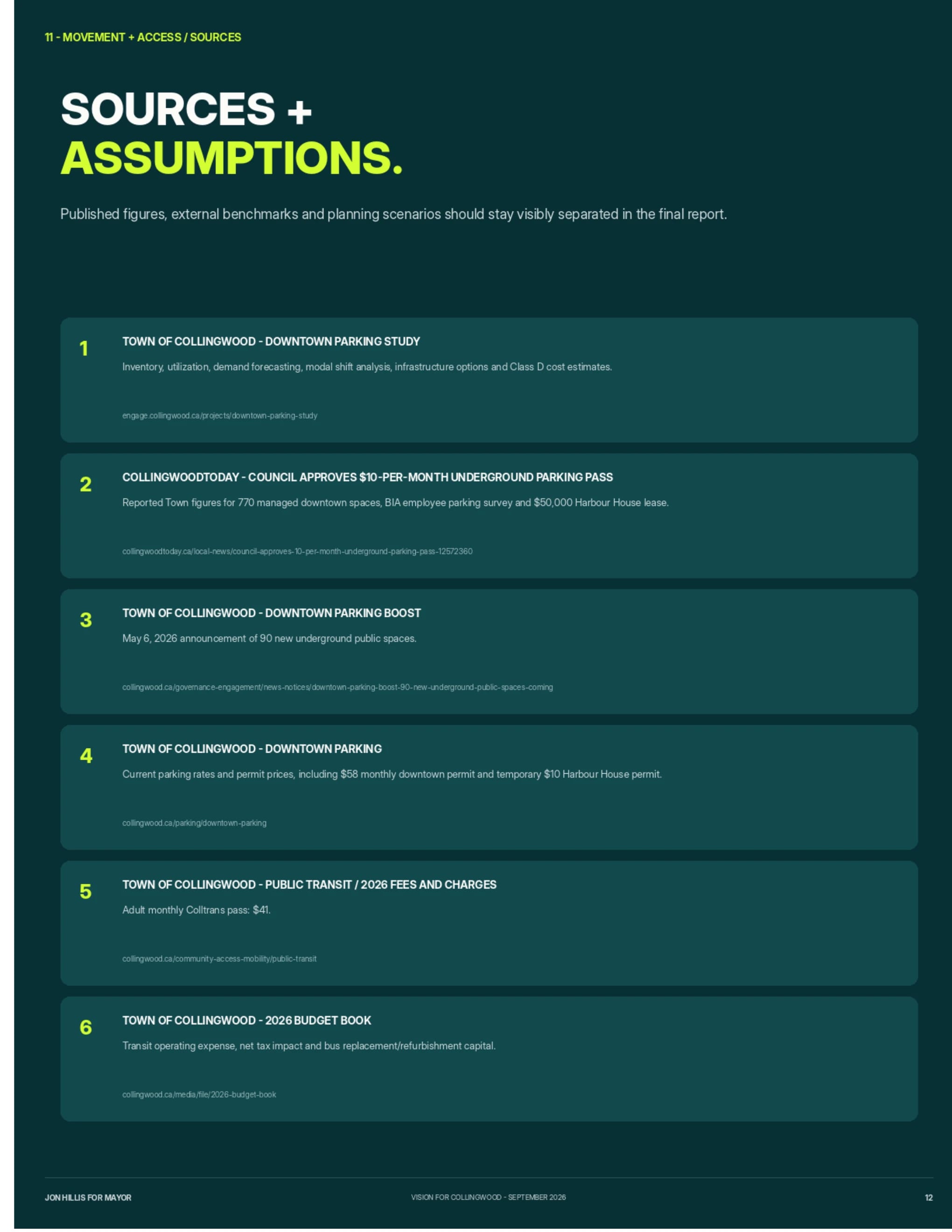 Sources + assumptions — page 14 of 15 of the movement and access report